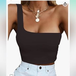 One Shoulder Seamless Crop Top in Black